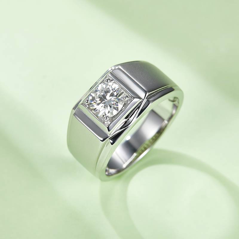 志祥款S925银镀白金MoissaniteMen's Ring1ctD级